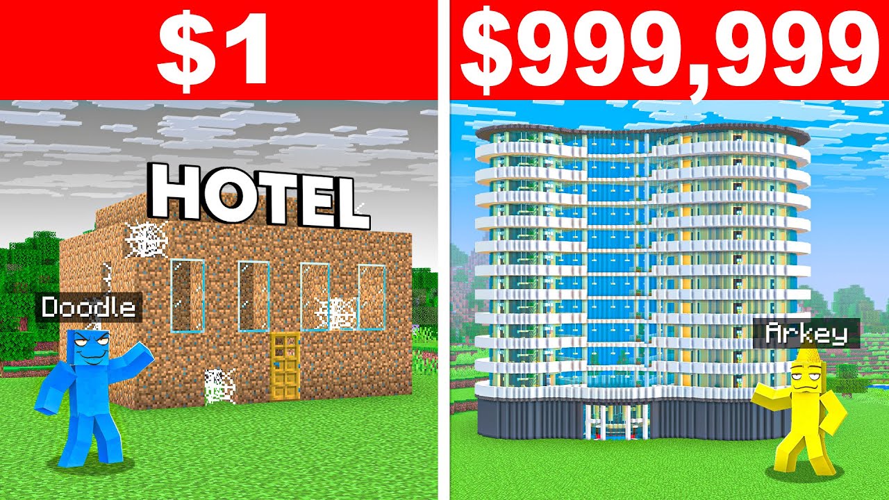 NOOB vs PRO: RICH HOTEL BUILD CHALLENGE in Minecraft