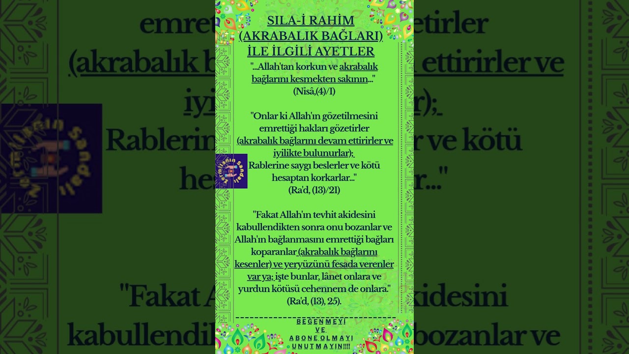 SILA-İ RAHİM (AKRABALIK İLİŞKİLERİ) İLE İLGİLİ AYETLER 🌿🌼🌟❤️ #akraba #ayet #akrabalıkilişkileri