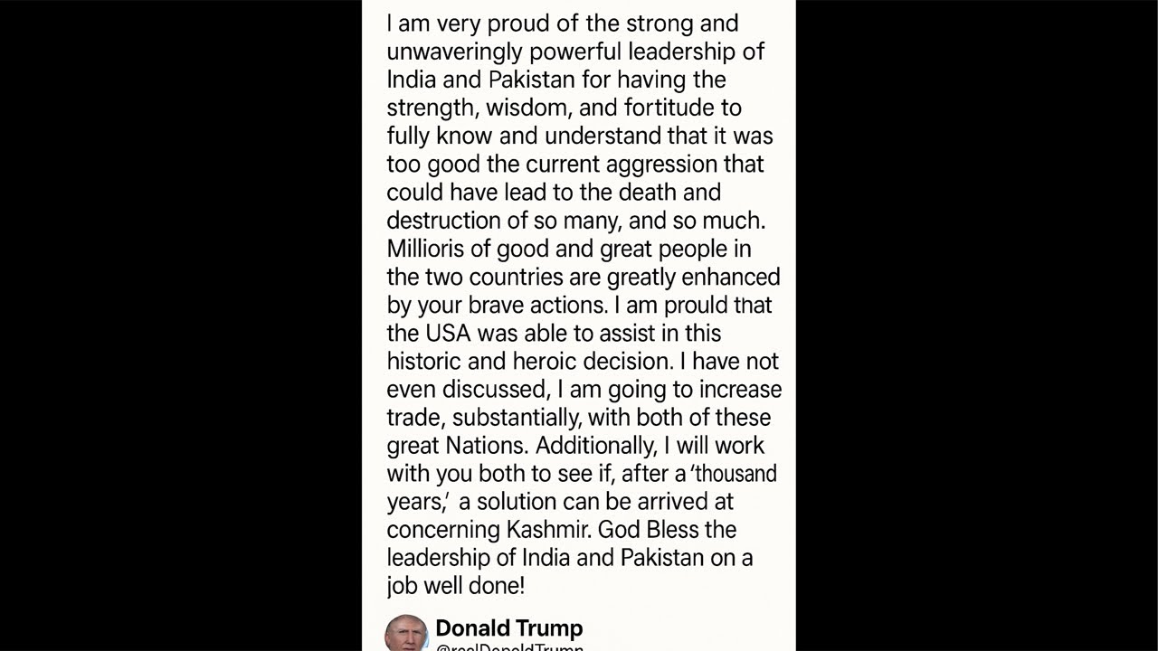 Trump Praises India & Pakistan Unity | Historic Message on Kashmir Peace! #indiavspakistan #trending