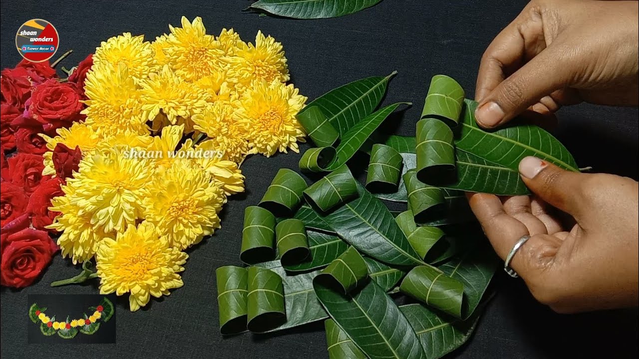 Diwali Diya Decoration By Using Mango leafs and Flowers at home /Mango leafs Diya Toran Making Ideas
