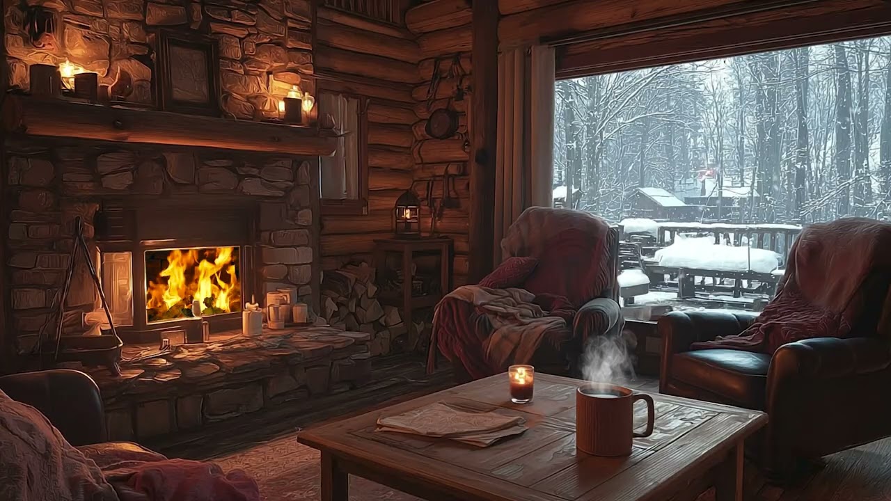 3 Hours Silent Winter Fireplace | Soft Crackling Fire & Snowfall for Sleep