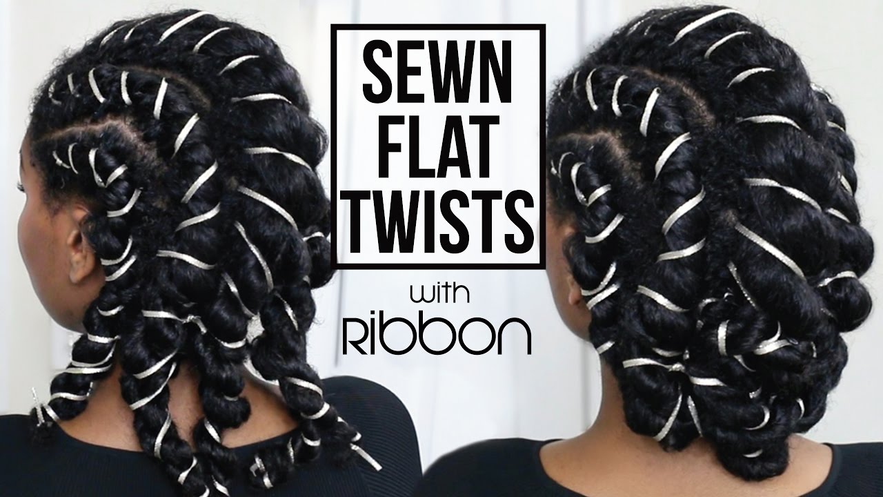 SEWN Flat Twists With Ribbon + Updo | Protective Style