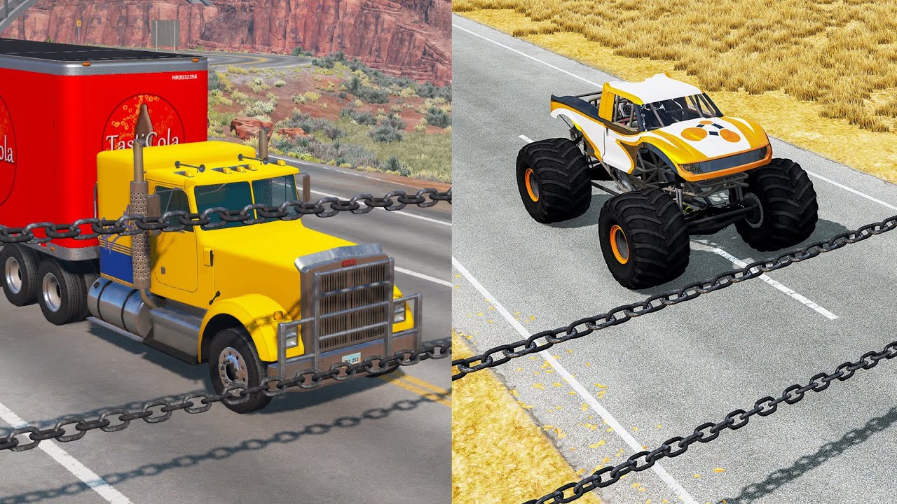 Cars vs Double Chain Best Crashes Compilation - BeamNG.Drive