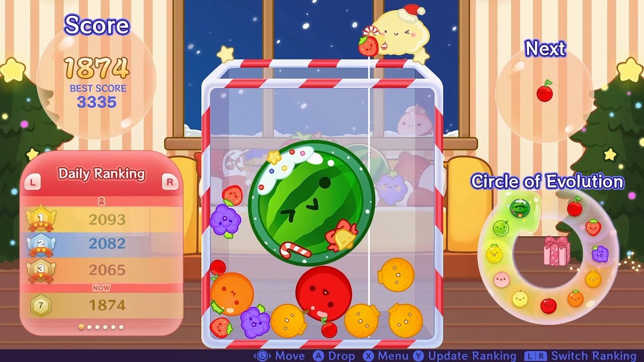 Suika Game (Watermelon Game) - Christmas Theme Gameplay [Switch]