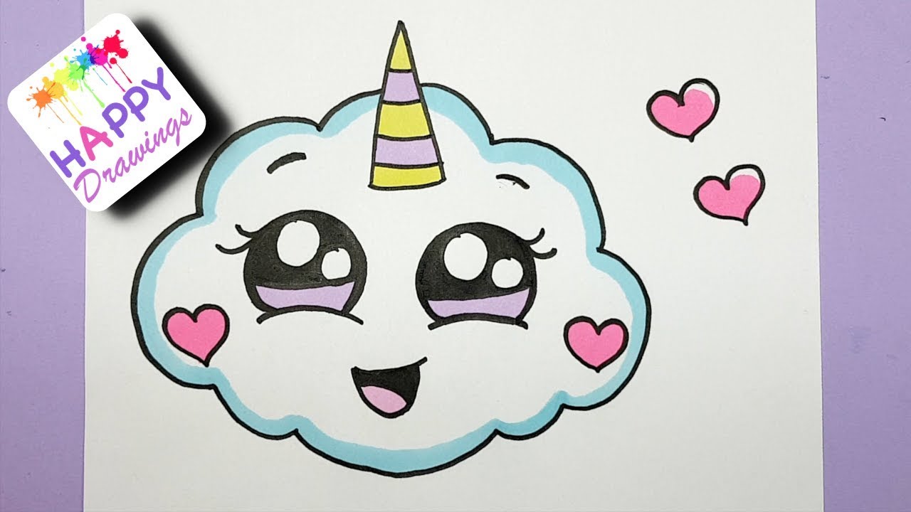 HOW TO DRAW A SUPER CUTE CLOUD EMOJI UNICORN - EASY DRAWING