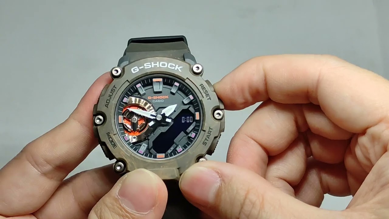 Cara Setting Jam Tangan Casio G-Shock GA-2200MFR-5A Agar Sinkron Analog Digitalnya
