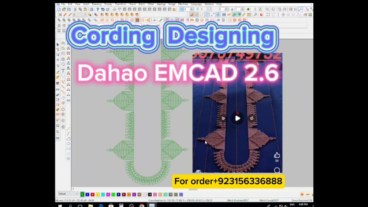 Making Cording embroidery design on Dahao EMCAD 2.6 Software 