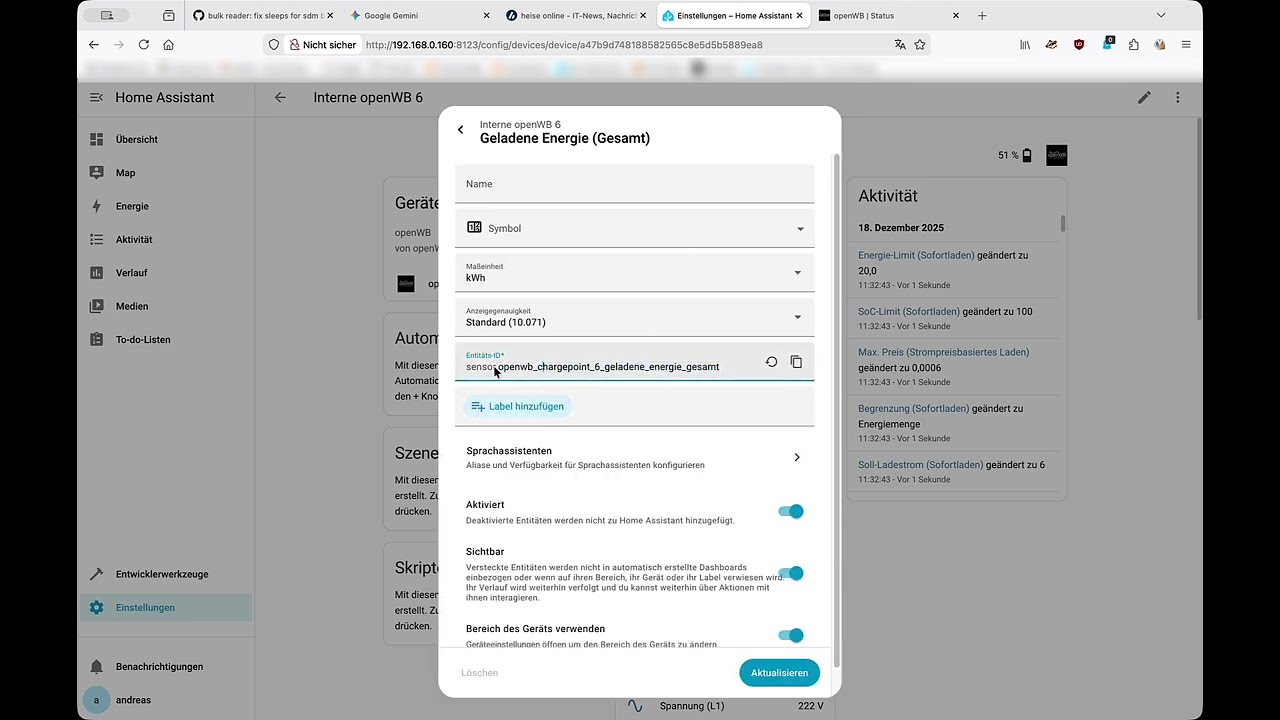 How to: Home Assistent Integration f&uuml;r openWB