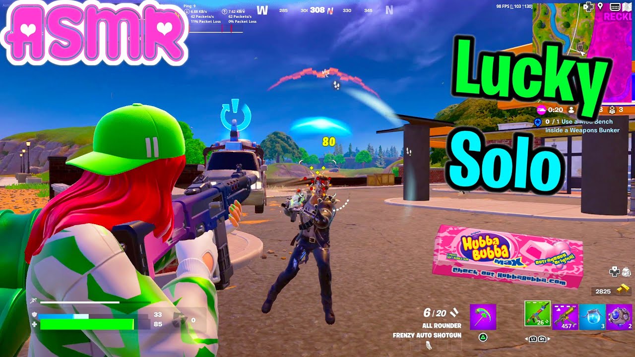 ASMR Gaming 🍀 Fortnite Lucky Solo Relaxing Gum Chewing + Controller Sounds Whispering 🎧