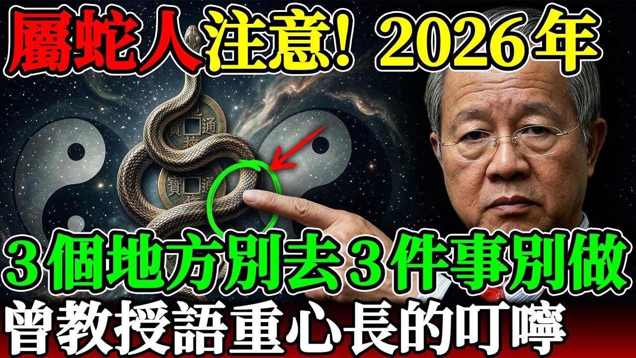屬蛇人注意！2026年這三個地方千萬別去，三件事千萬別做！曾教授語重心長的叮嚀#曾仕強 #2026運勢 #屬蛇人 #離火九運 #易經 #丙午年 #生肖運勢 #國學智慧 #心理修煉