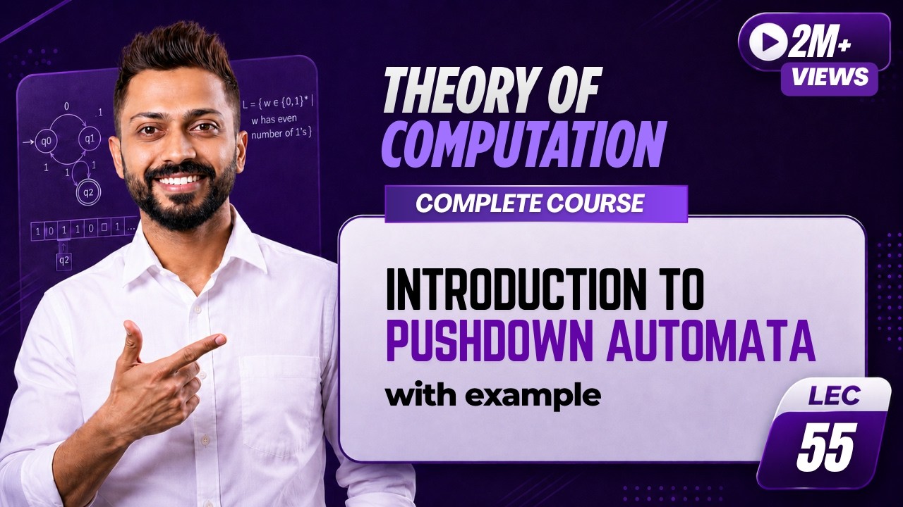Lec-50: What is Pushdown Automata in TOC | Definition & Explanation in Hindi