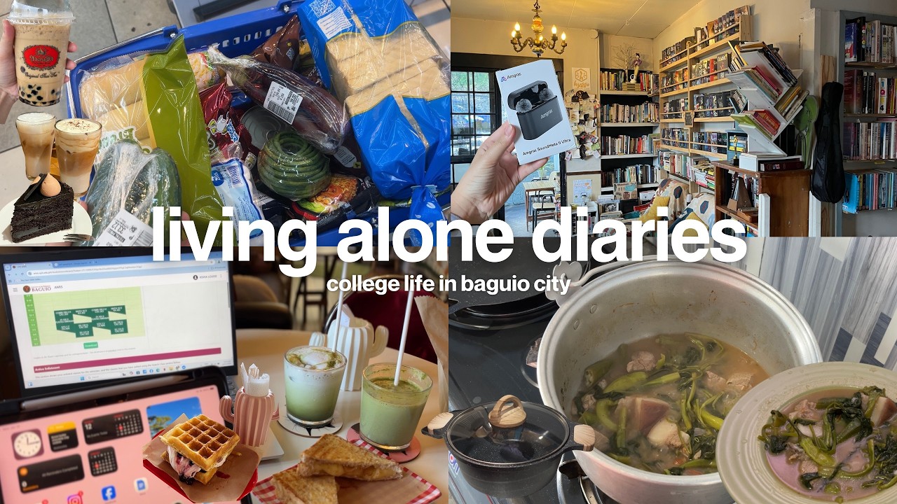 living alone diaries | grocery in SM Baguio, pork sinigang, cafe and matcha & enrollment