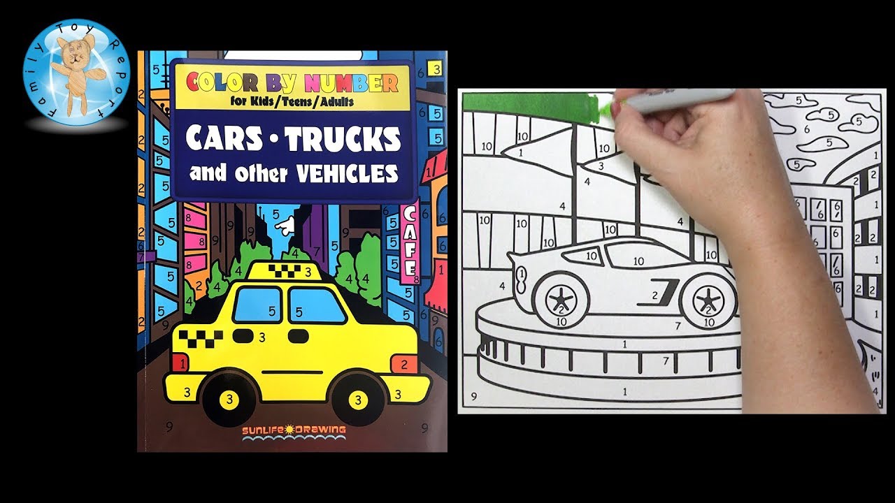 Color by Number Cars Trucks Vehicles Coloring Book Sports Car -- Family Toy Report