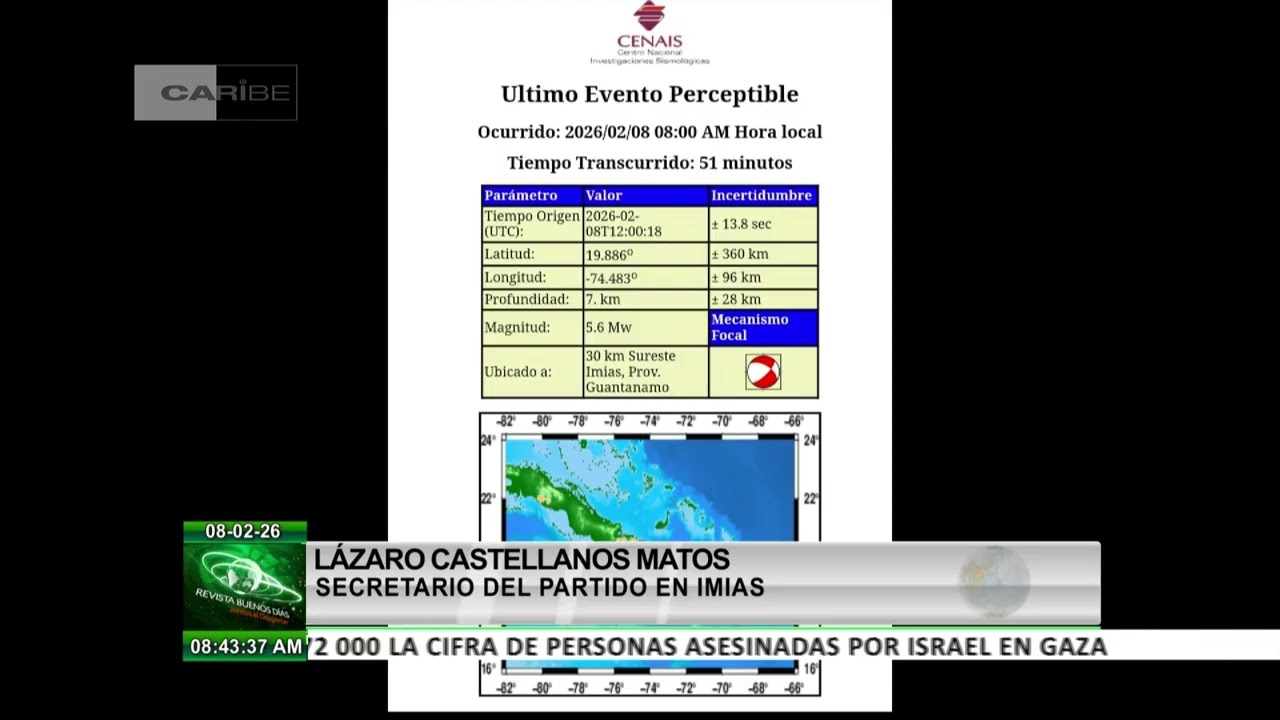 Servicio Sismológico Nacional informa sobre sismo en Guantánamo