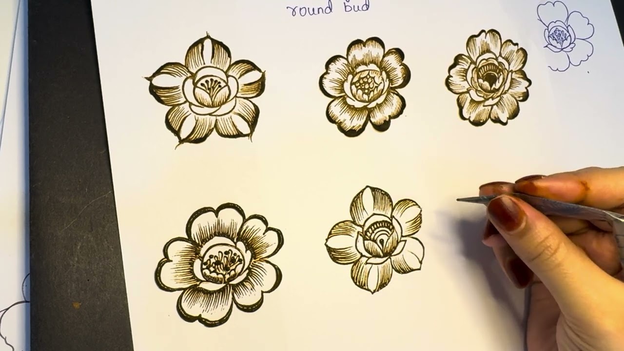 Floral flowers using circular buds / Floral mehndi designs