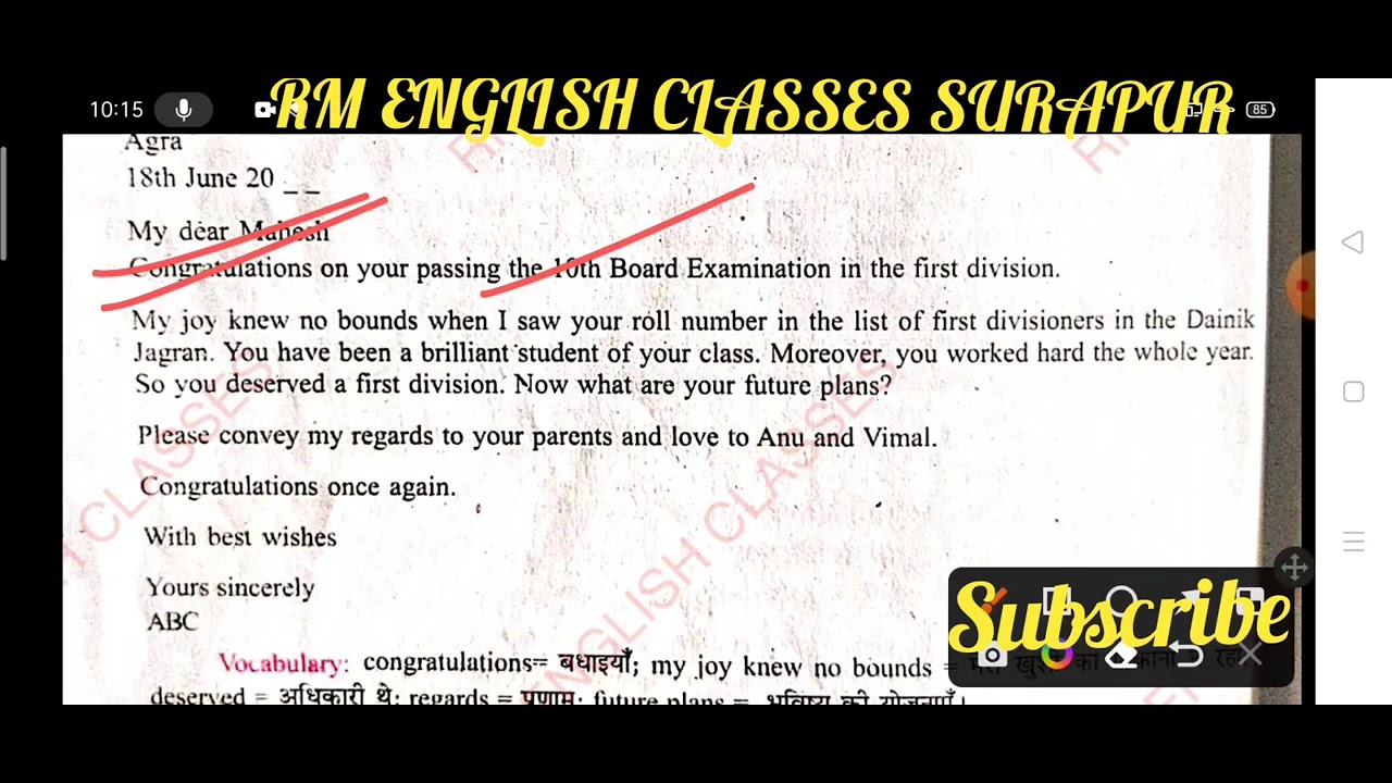 Letter to your friend for Congratulations  on success from excellent book Class 10 by Ramesh Sir