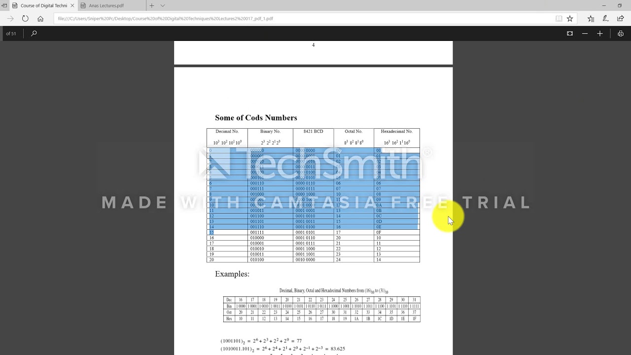 Digtal Lec1  Decimal , Binary , Octal , Hexadecimal تقنيات رقمية