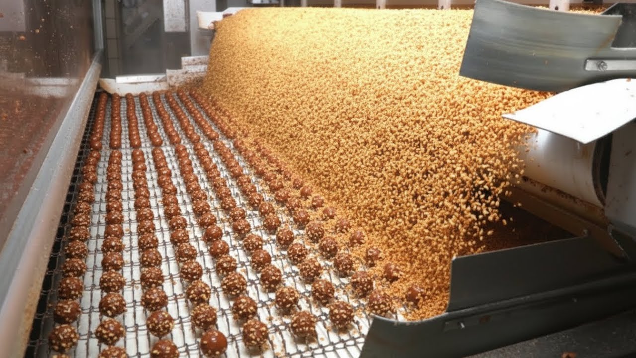 Inside the Massive Ferrero Rocher Factory From Raw Hazelnuts to Iconic Golden Wrappers Revealed.