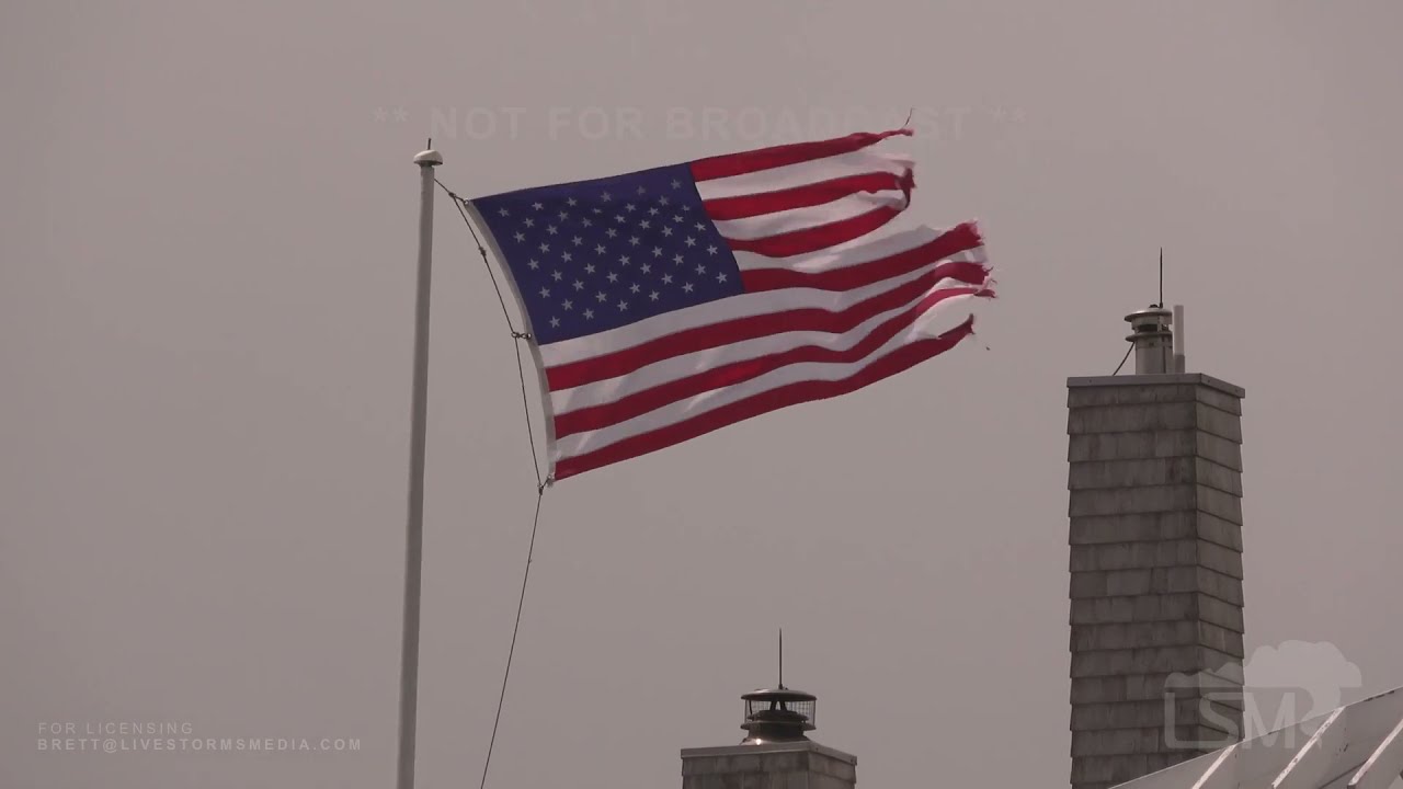 08-22-2021 Green Hill, RI - Henri Landfall - Tattered Flags - Large Breaker Waves