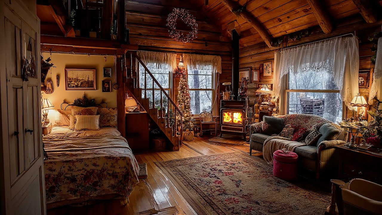 🔴A Quiet Cabin Beneath Falling Snow | Gentle Fireplace Ambience for Deep Sleep and Unhurried Peace 🔥