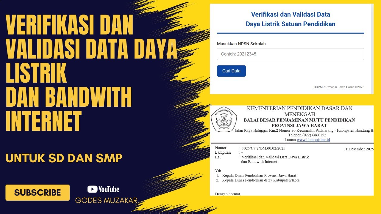 CARA VERIFIKASI & VALIDASI DATA DAYA LISTRIK & BANDWITH INTERNET SEKOLAH TANGGAL 31 JANUARI 2026