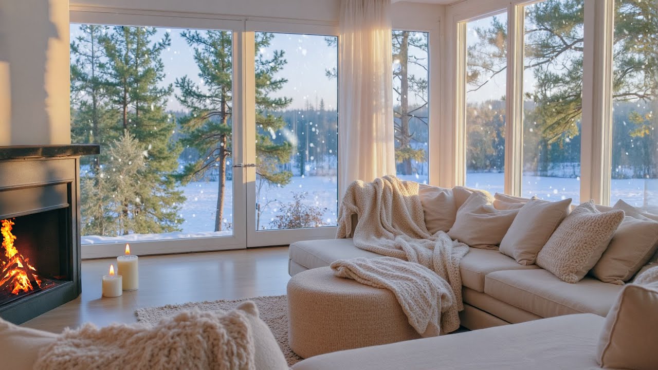 Peaceful Winter Lake Cabin Night 🎹❄️ | Soft Piano Music, Fireplace Ambience &  Deep Relaxation