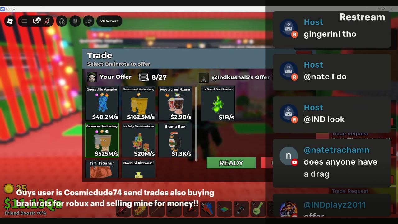 🔴Live🔴 Steal A Brainrot SELLLING/TRADING/DUELS BRAINROTS LF: DRAGONS/ GINGER GERATS/ GRAMAS