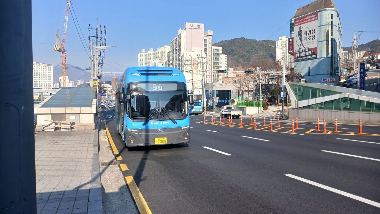 부산96번(낫개역~다대푸르지우아파트)까지 주행 (신차)(동진여객 첫빅도색)