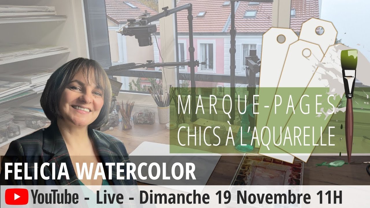 Tuto AQUARELLE Marque page chics en direct
