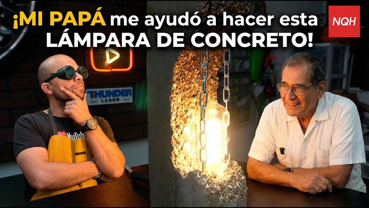 El joven (mi papá) me ayudo a hacer una lampara de concreto que siempre había querido!