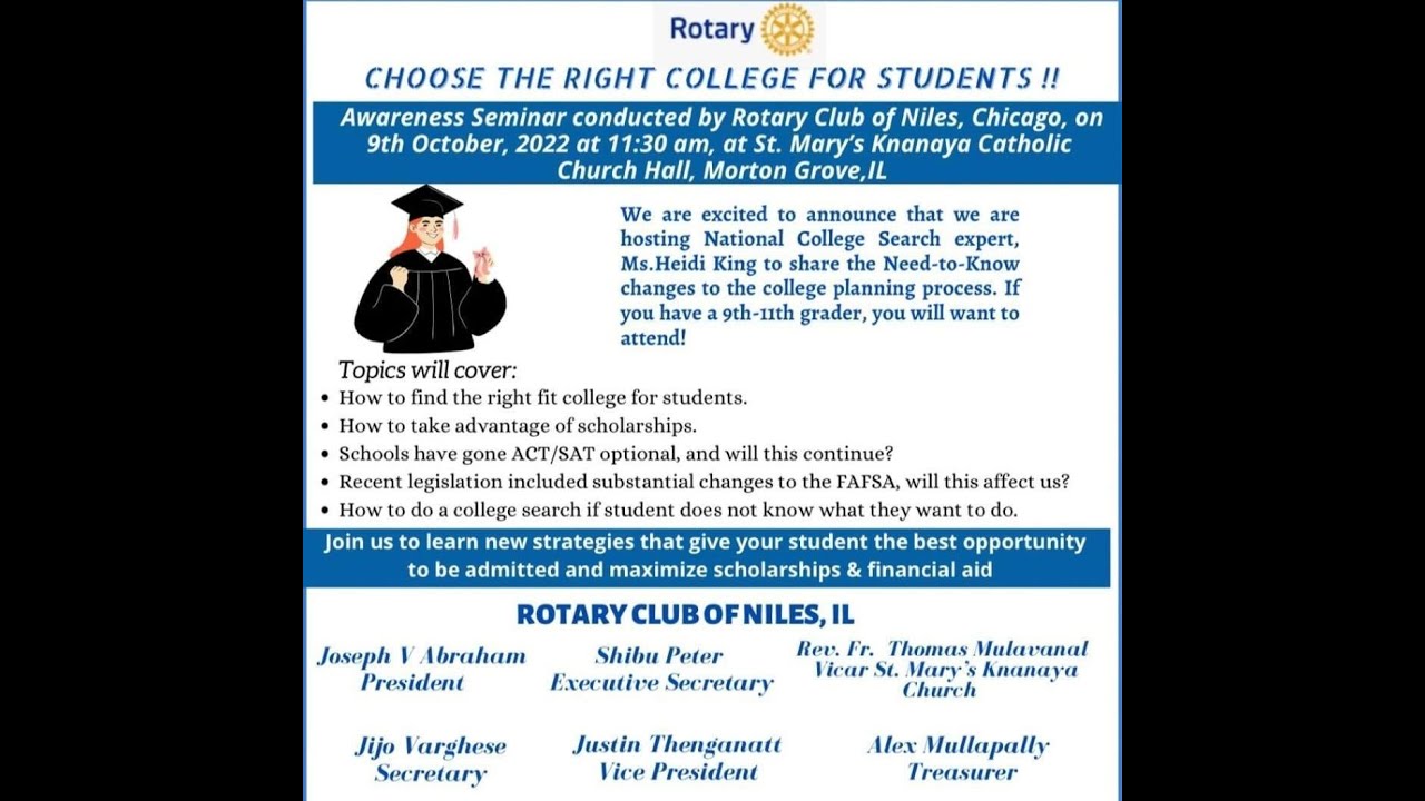 Choose the Right College for students | Organized by Rotary Club Niles IL | KERALAVOICE