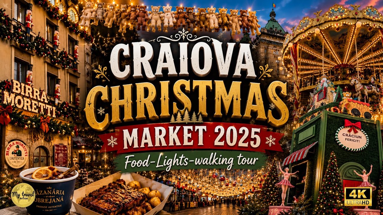 Craiova Christmas Market 2025 🎄 Food, Lights & Santa Claus | Walking Tour | Day & Night 🇷🇴
