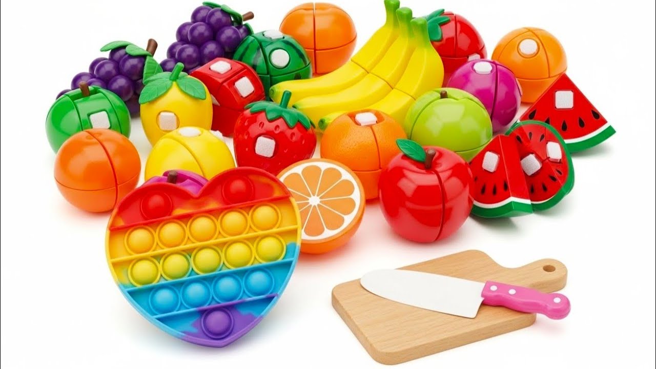 ASMR 野菜や果物をトントン切るよ♪木のおままごとセット しいたけ レモン コーン バナナ