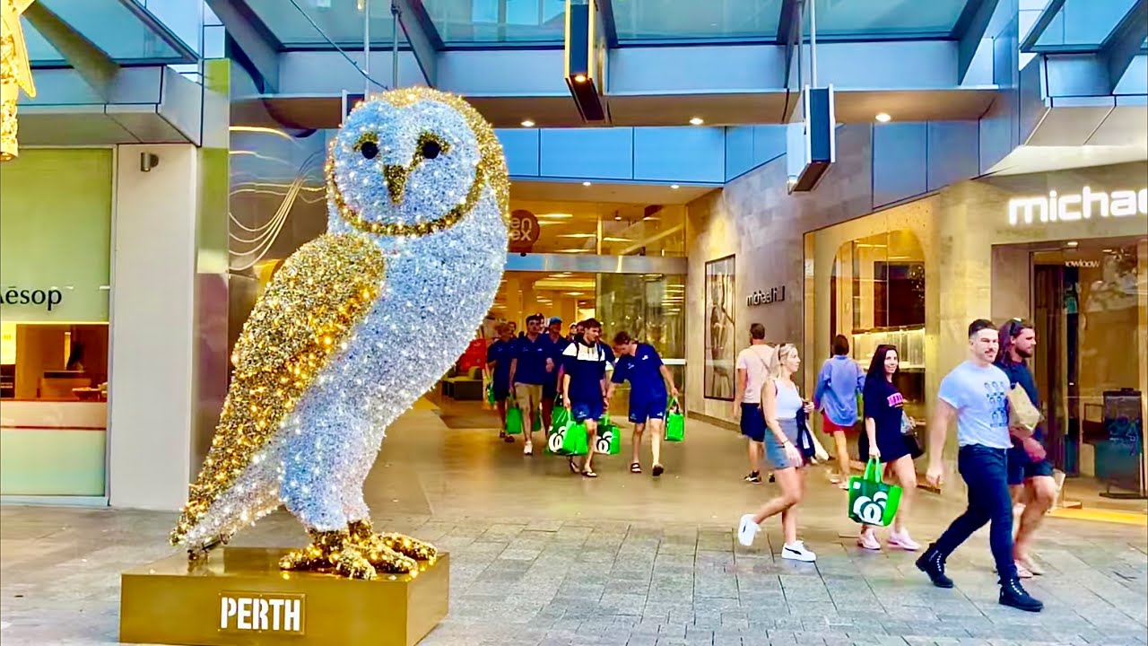 Perth City Centre evening Walk | Christmas lights and Decorations Perth Australia|4k walking tour