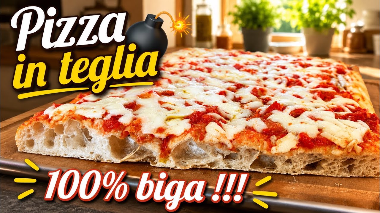Pizza in teglia ad alta idratazione con prefermento biga al 100%