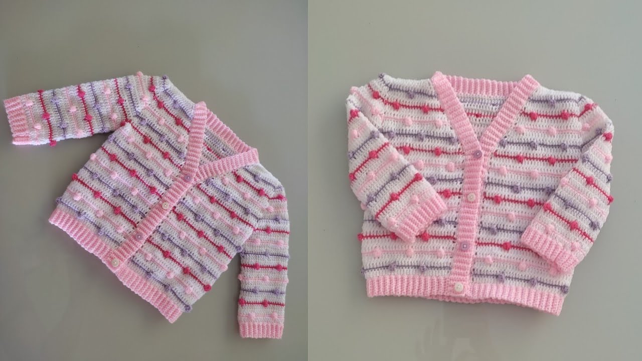 Casaquinho de crochê com ponto pipoca tamanho 9 meses a 1 ano. Parte 1