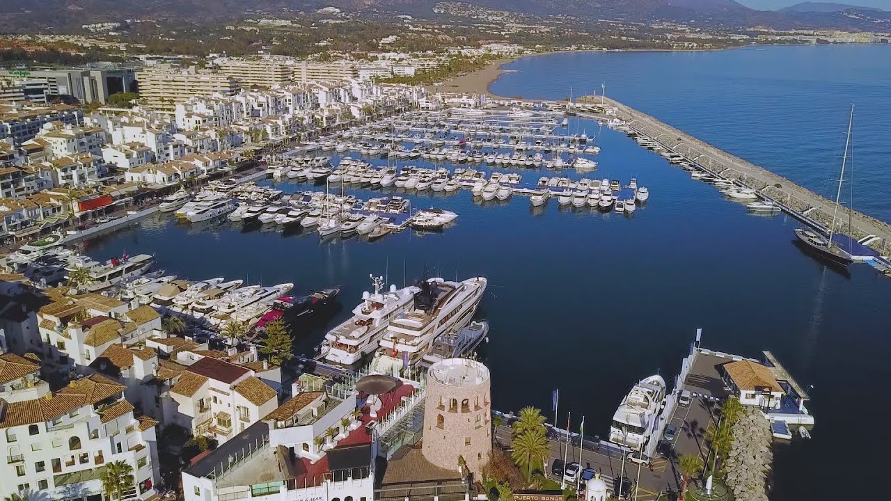 Drone DJI Mavic Pro footage from Puerto Banus Marbella Spain Malaga, HD playas y Puerto Banús