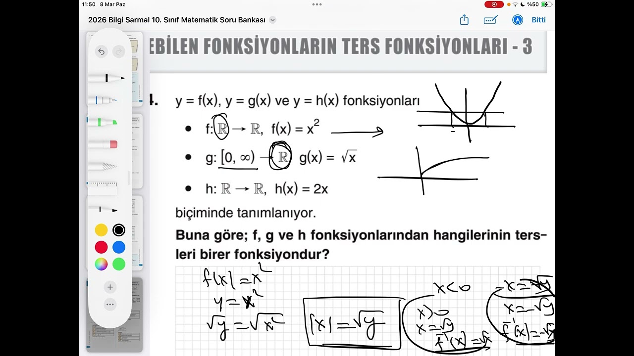 10. Sınıf bir fonksiyonun tersi soru çözüm yeni müfredat