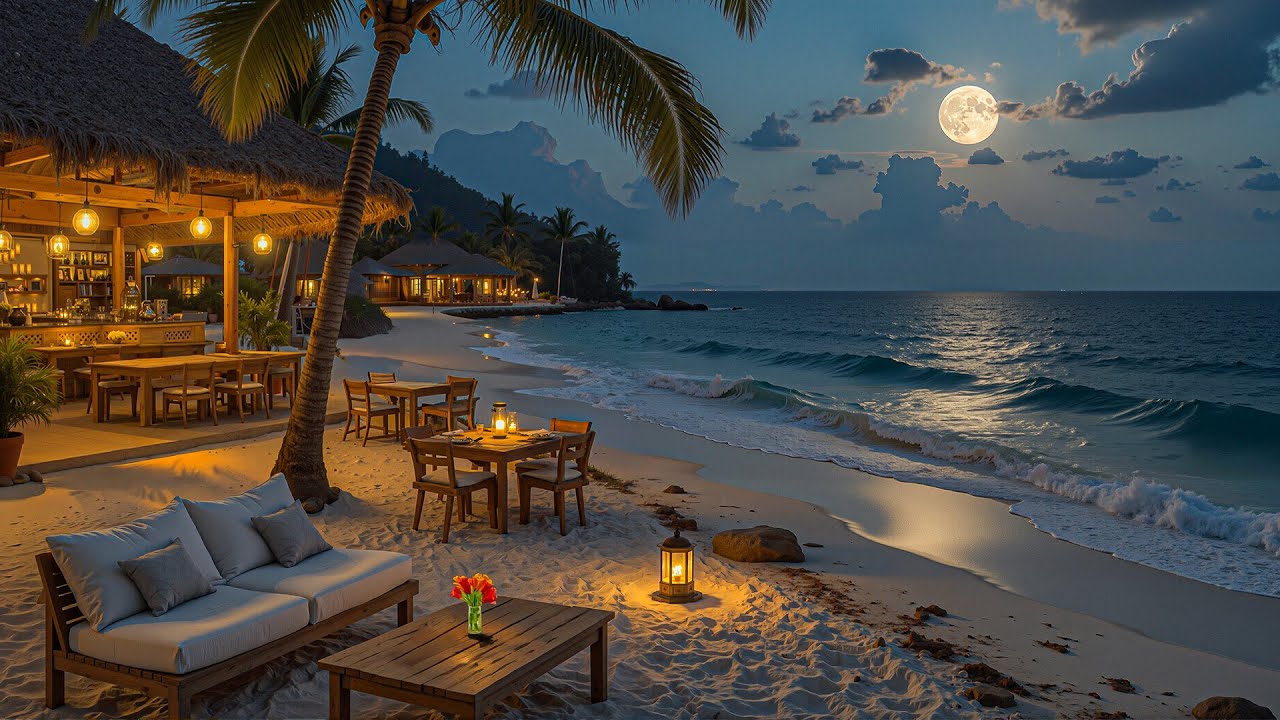 Peaceful Jazz Night by Summer Beach - Serene Jazz & Ocean Waves for Emotional Healing, Inner Calm