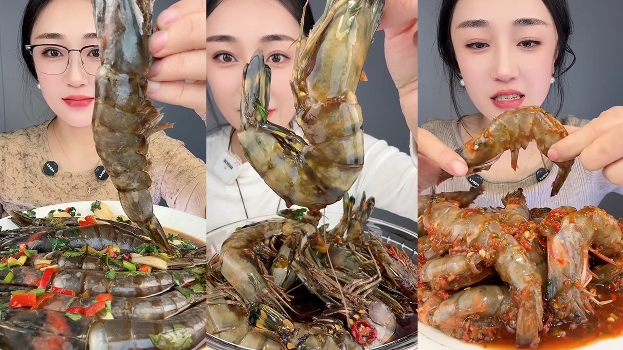 【Yummy】Thai shrimp + black tiger shrimp + stuffed shrimp🦐🍋🧄🌶#mukbang#asmr#Seafood