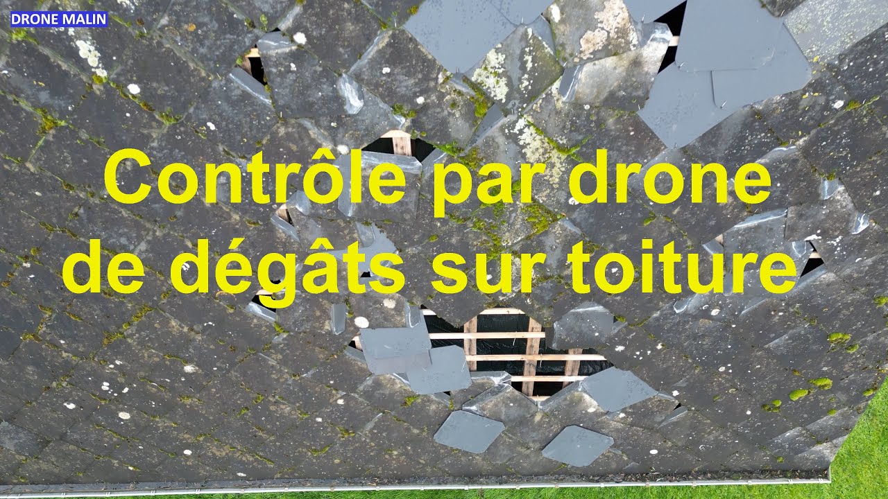 Contrôle par drone pour inspection des dégâts d'une tempête pour assureur sur une toiture