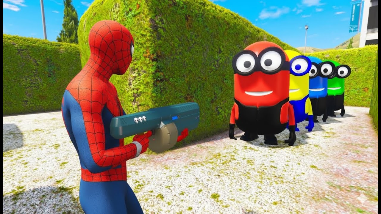 GTA 5 Orange Spiderman vs minion Ragdoll 2
