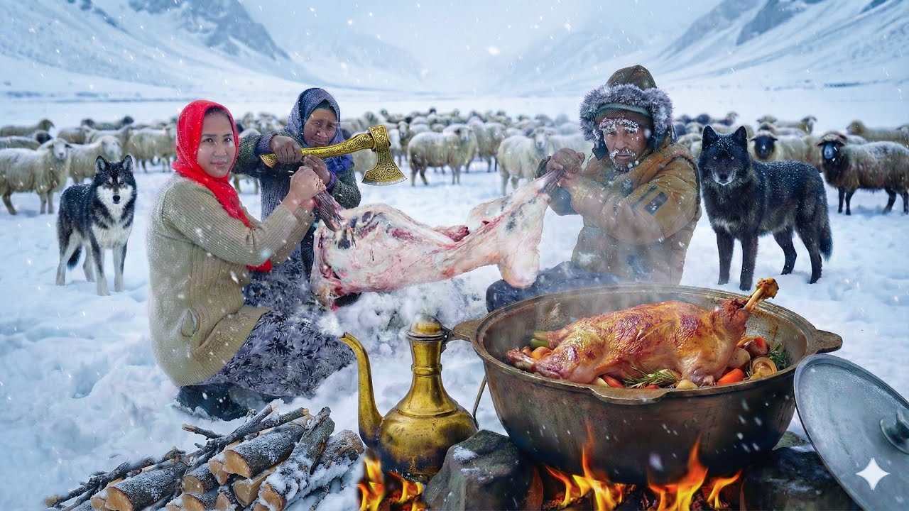 Coldest Village with Heavy Snow in Afghanistan -63°C | Shepherd Mother Cooking Mutton Biryani