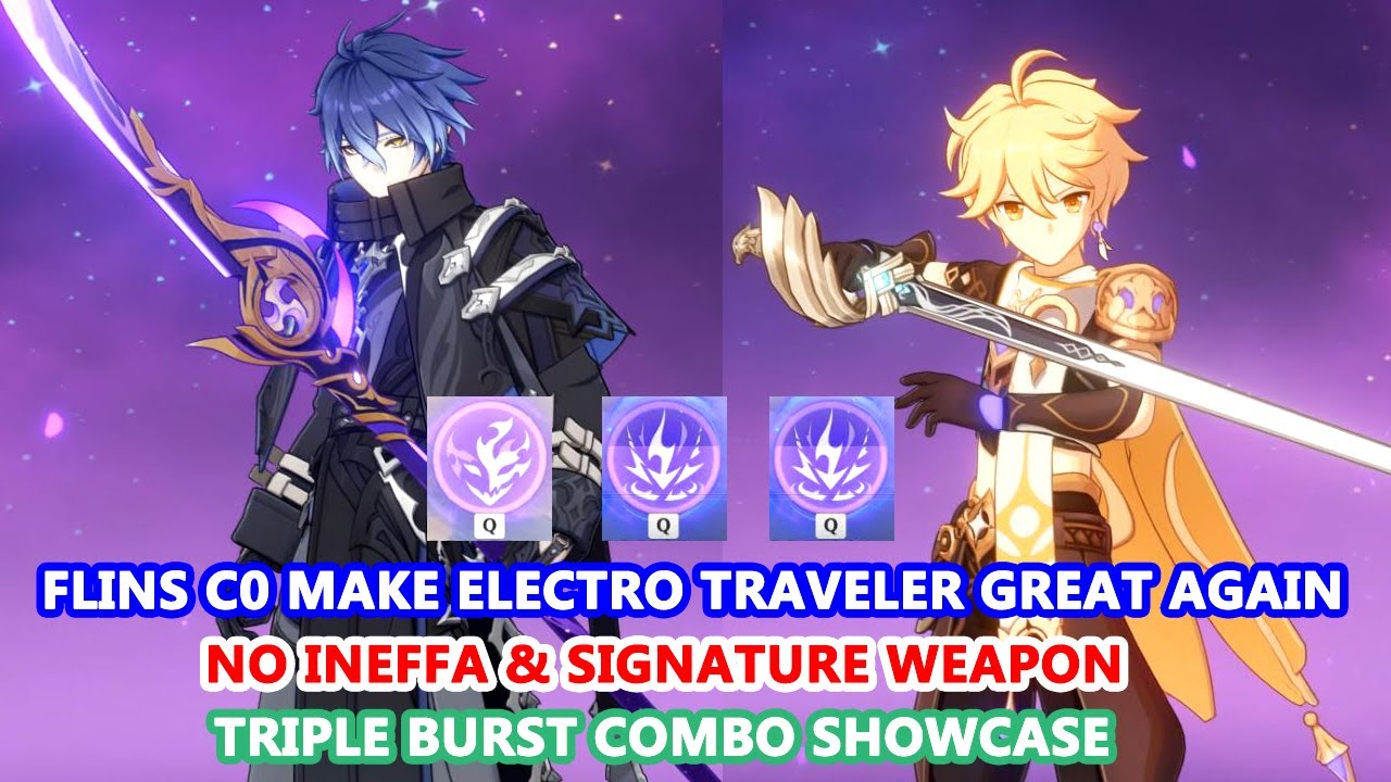 Flins C0 Make Electro Traveler Great Again | No Ineffa Signature Weapon Triple Burst Combo Showcase
