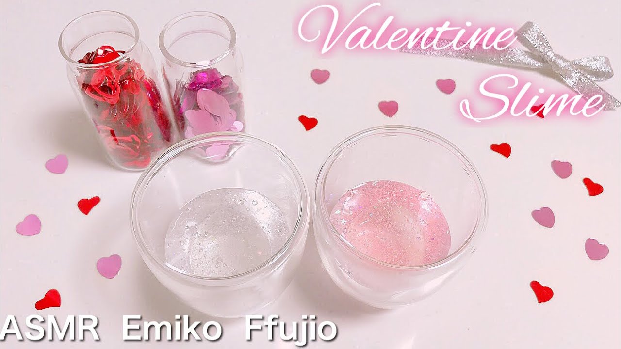 【ASMR】💝ハートスパンコールスライム❤️【音フェチ】하트 스팽글 슬라임 Heart spangles slime No talking ASMR