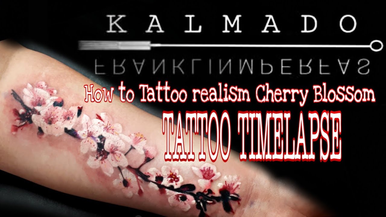 How to Tattoo.Colored Realism Cherry Blossom-Tattoo Timelapse