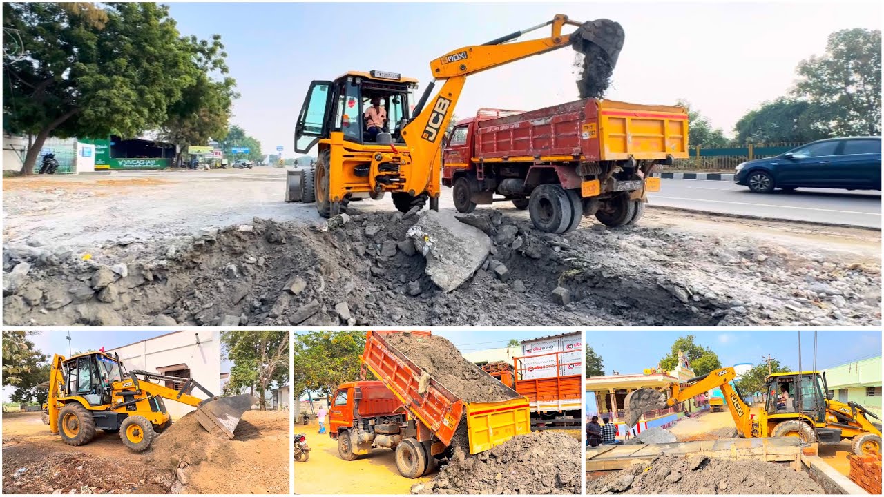 JCB 3DX BACKHOE LOADER CLEARING WAST CONCRETE || BUILDING CONSTRUCTION PROCESS || JCB LAND CLEANING 
