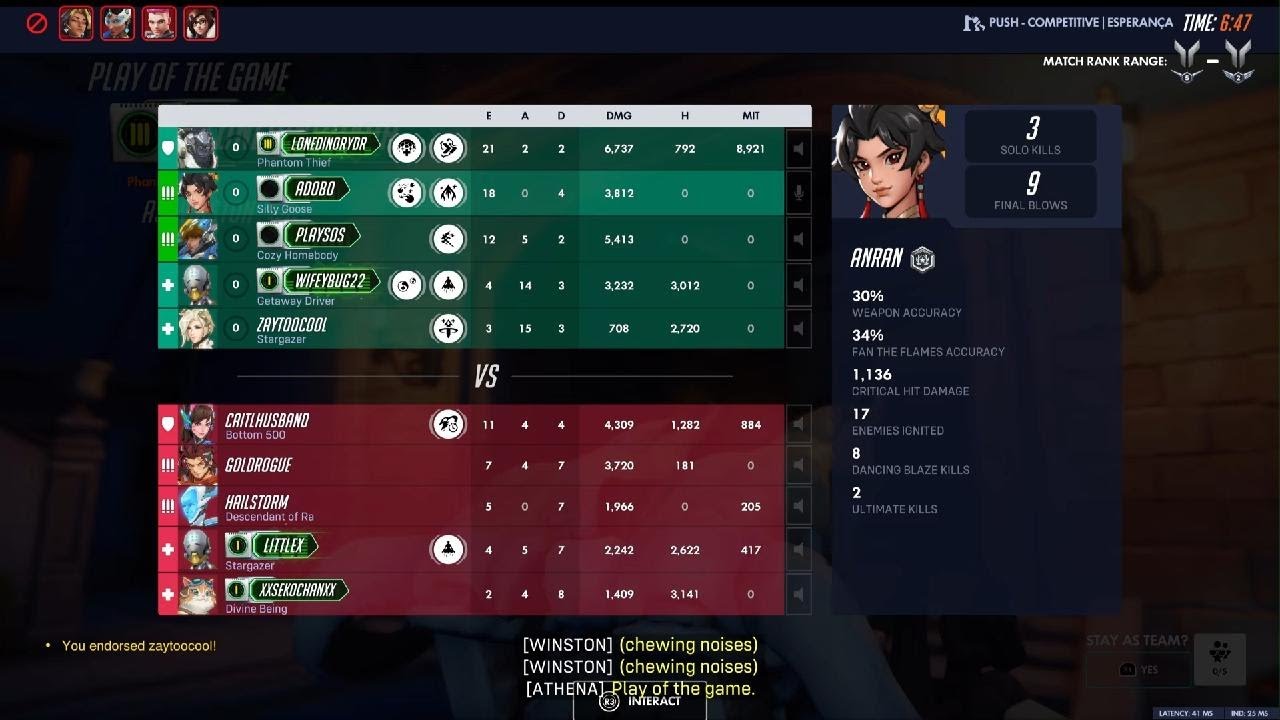 Esperança (dps placement) - Anran tagging along Winston