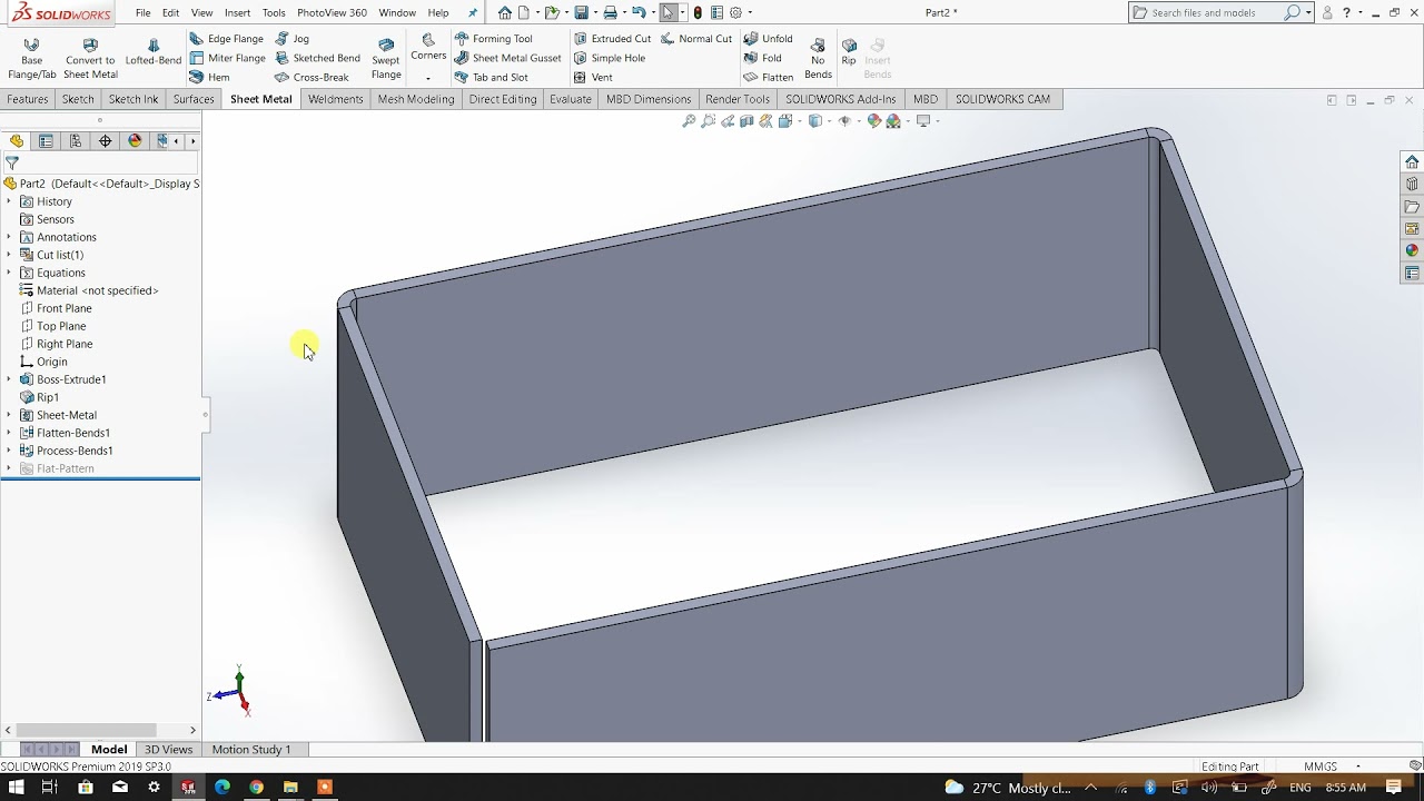 Rip and Insert Bends in Sheet Metal in SolidWorks