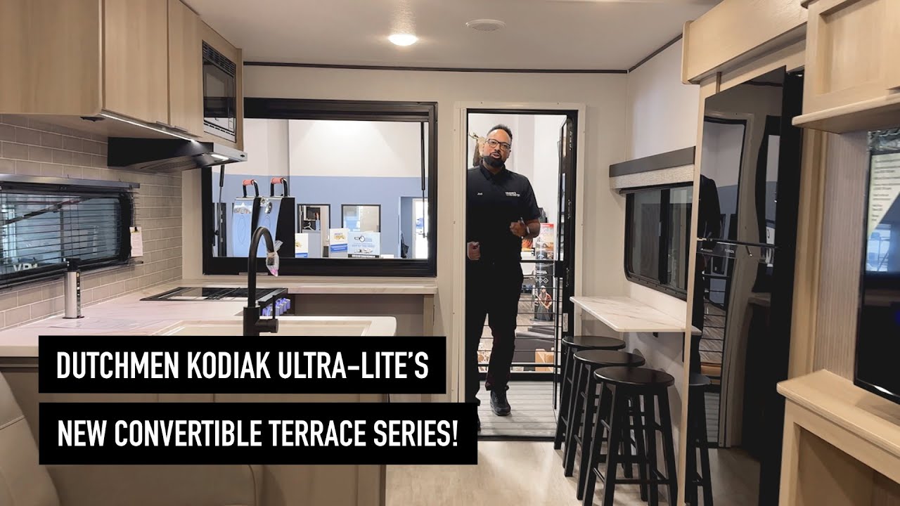 NEW! 2025 Dutchmen Kodiak Ultra-Lite Convertible Terrace 308BHSL Bunk Patio Tour For Sale Michigan